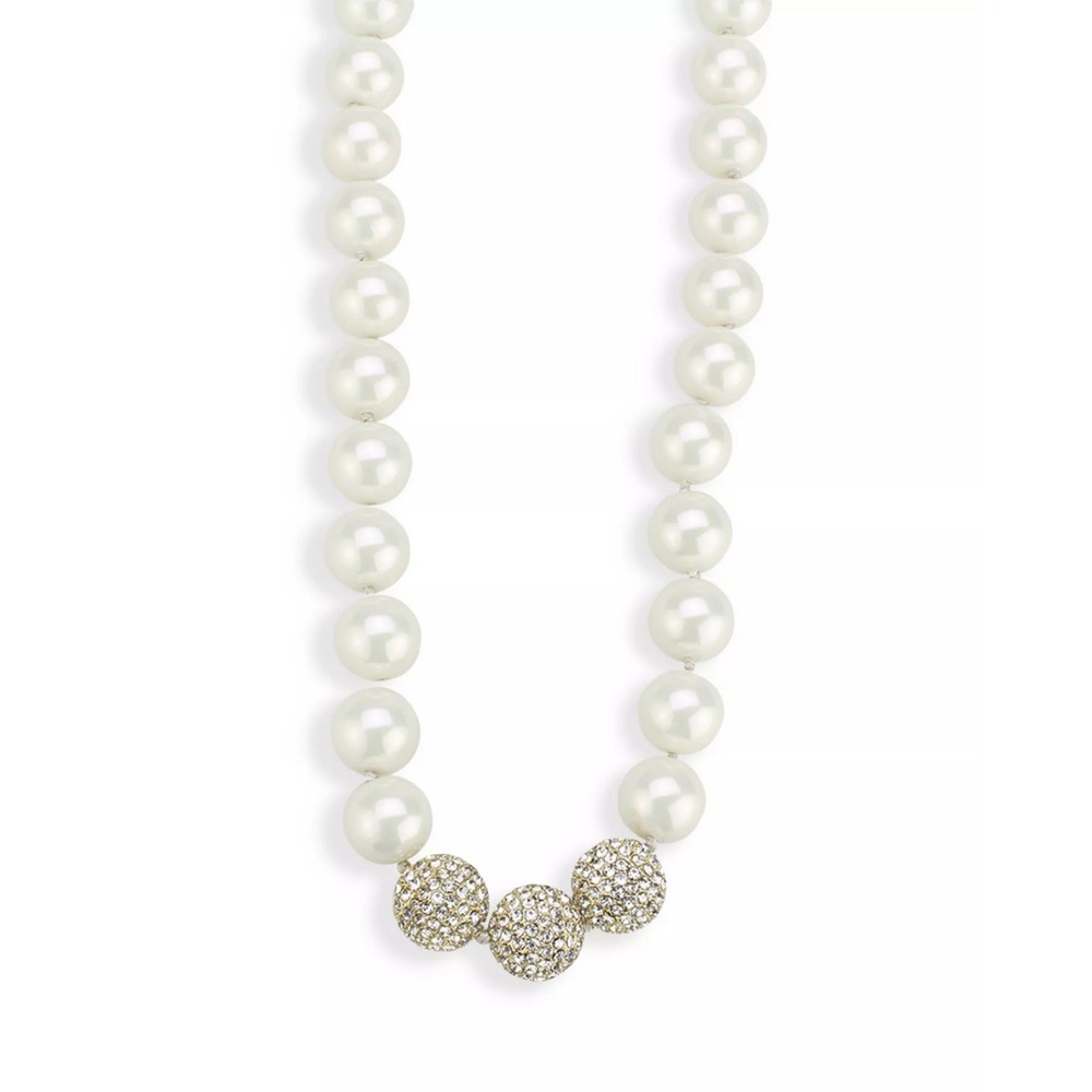 AQUA Pavé Fireball & Imitation Pearl Beaded Collar Necklace, 17"-19"